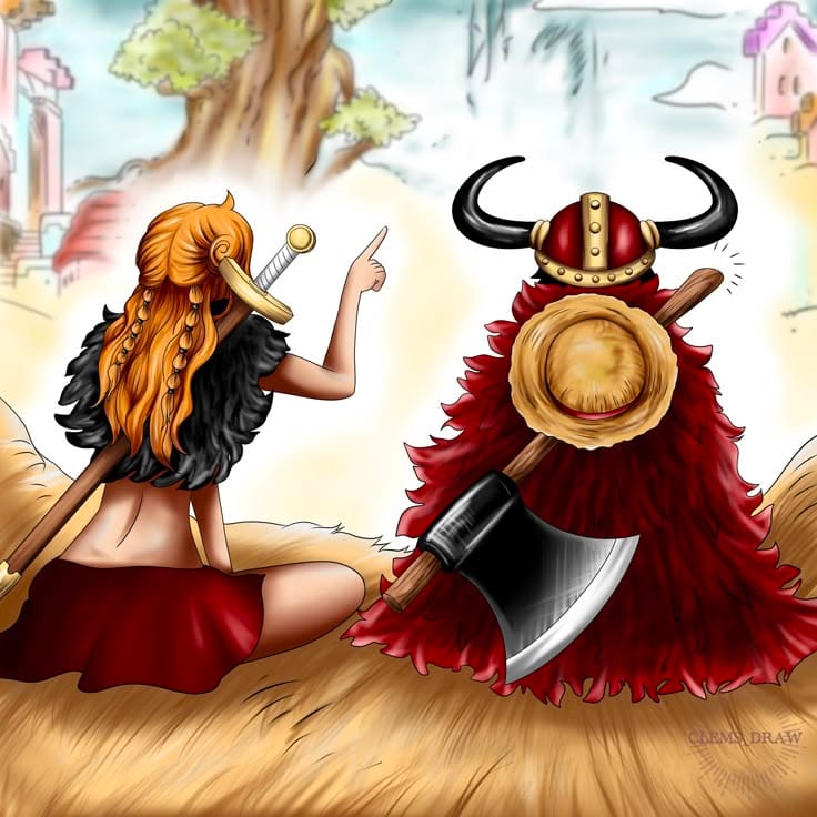 nami and luffy in elbaf color by clems draw